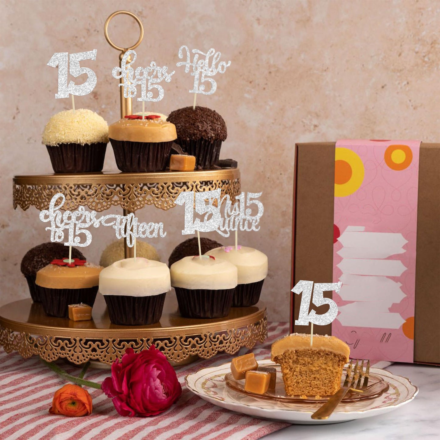 30Pcs 15Th Birthday Cupcake Toppers Fifteen Cupcake Picks Cheers To 15 Years Old Mis Quince 15 Cake Decorations For 15Th Birthda