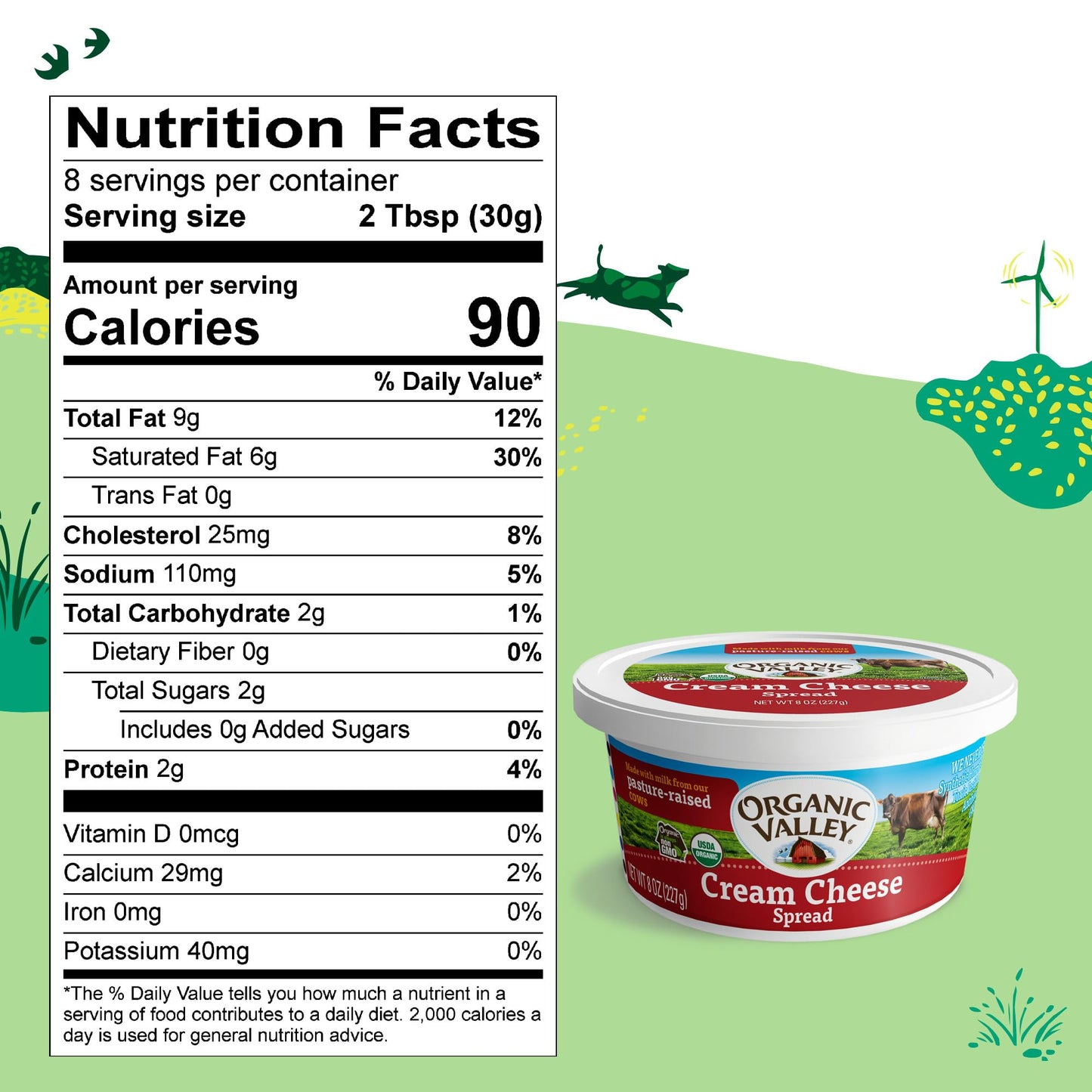Organic Valley Cream Cheese Spread in Tub, Cows Milk, Non GMO, Halal, Kosher, 8 Ounces (Pack of 12)