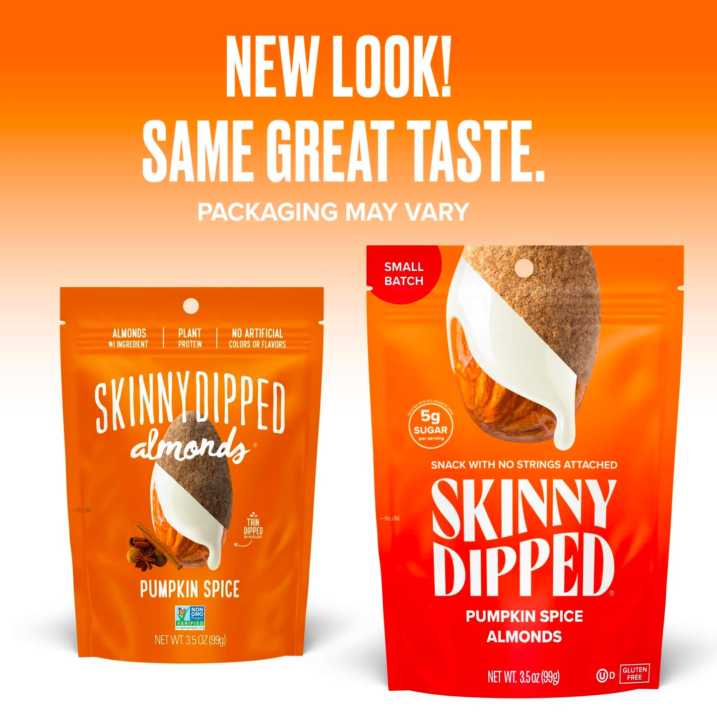 Skinnydipped Pumpkin Spice Almonds, Healthy Snack, Plant Protein, Gluten Free, 3.5 Oz Resealable Bags, Pack Of 5
