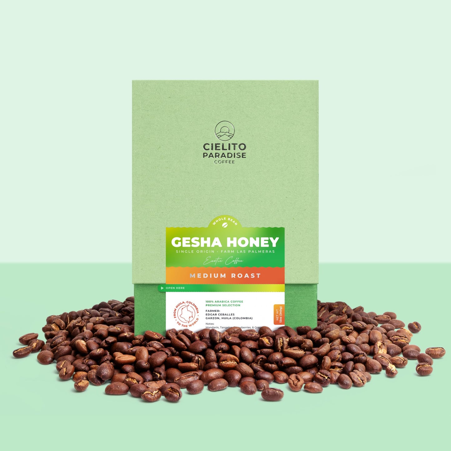 Gesha Honey, Medium Roast Cielito Paradise Coffee Whole Bean Garzon Huila Colombia Single Origin, With Exotic Notes Of Mandarin,