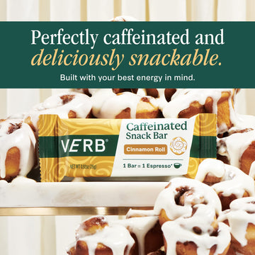 Verb Energy - Cinnamon Roll Caffeinated Snack Bars - 110-Calorie Low Sugar Energy Bar - Nutrition Bars - Vegan Snacks - Gluten F