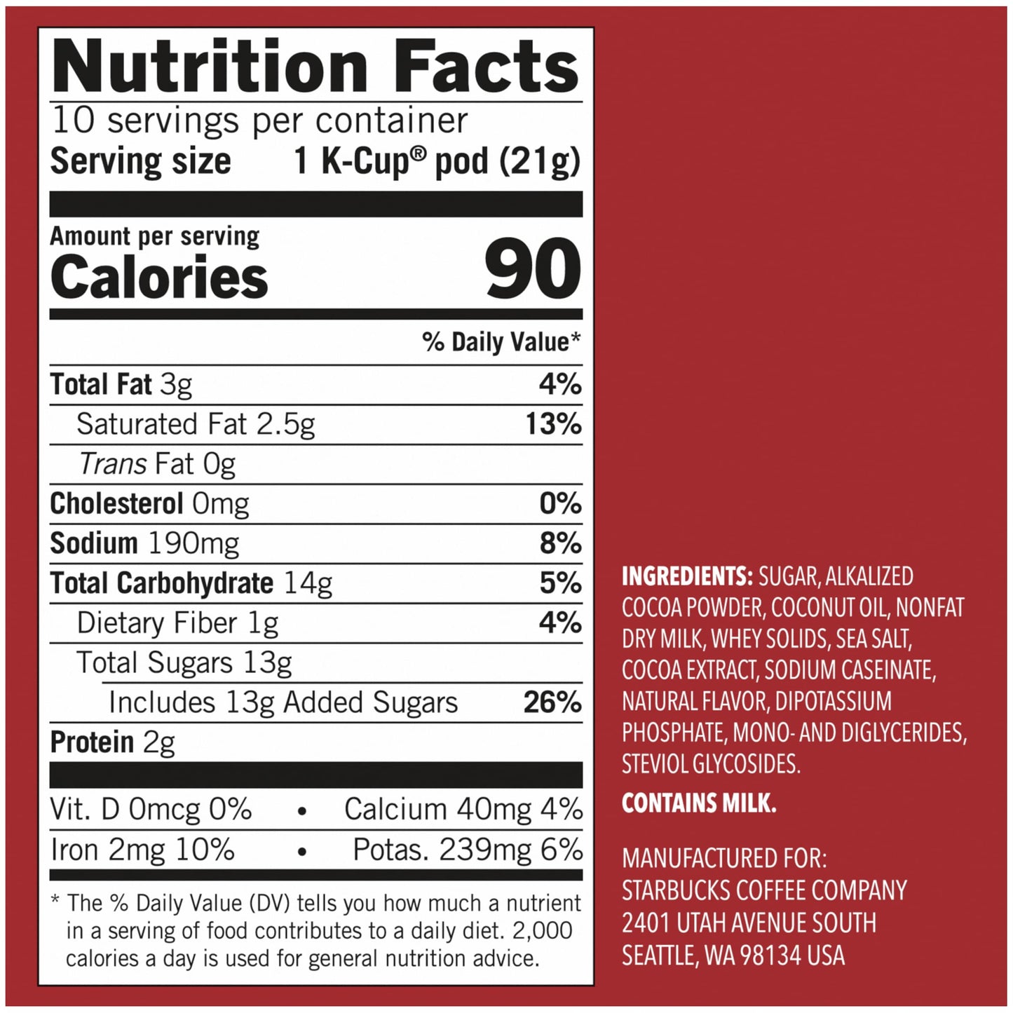 Starbucks Hot Cocoa K-Cup Pods, Real Cocoa & Nonfat Milk, 10 Count (Pack of 2) for Keurig Brewing System