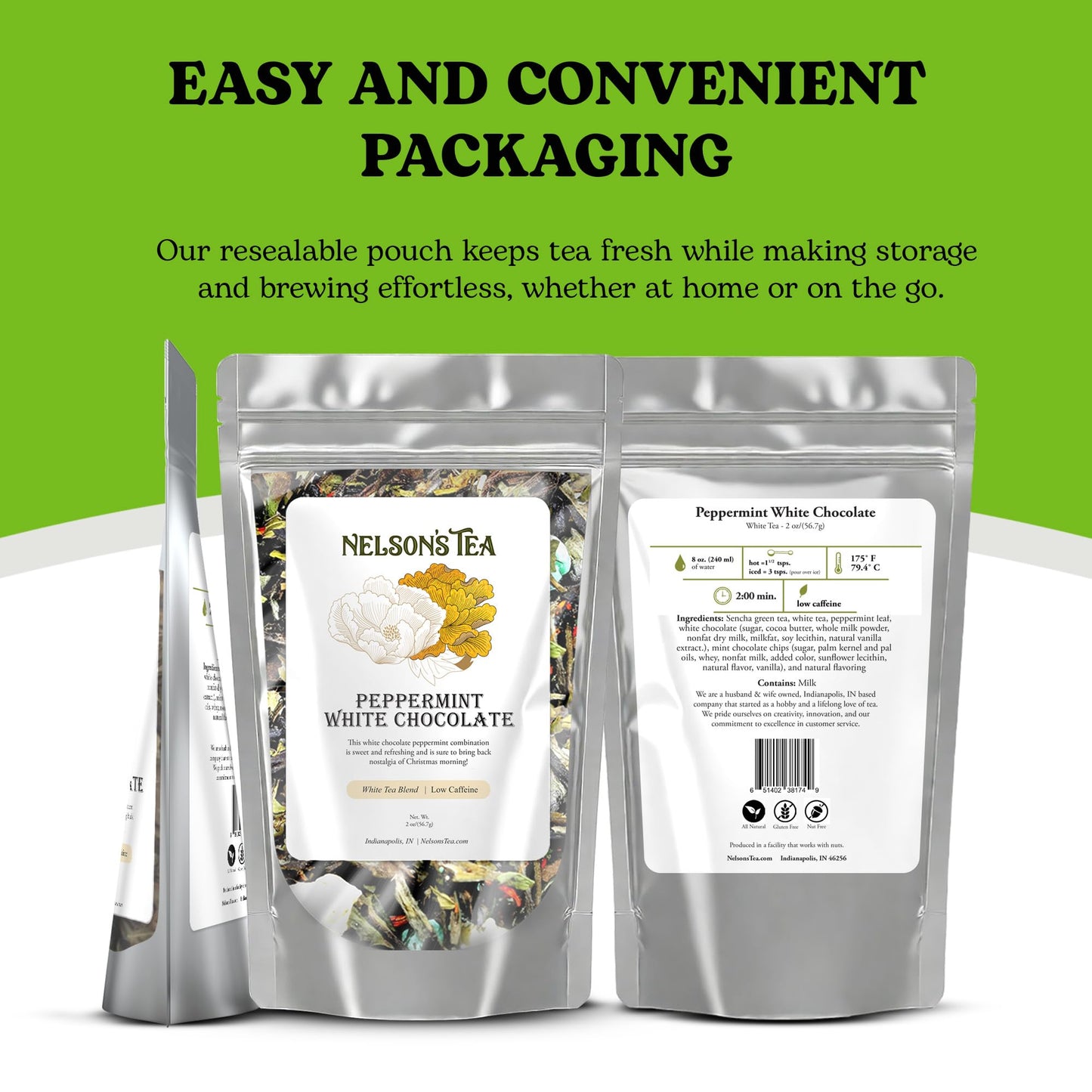 Nelson'S Tea - White Chocolate Peppermint Loose Leaf Tea - Green Tea, White Tea, Peppermint, Safflower, And Mint Chocolate - 2 O
