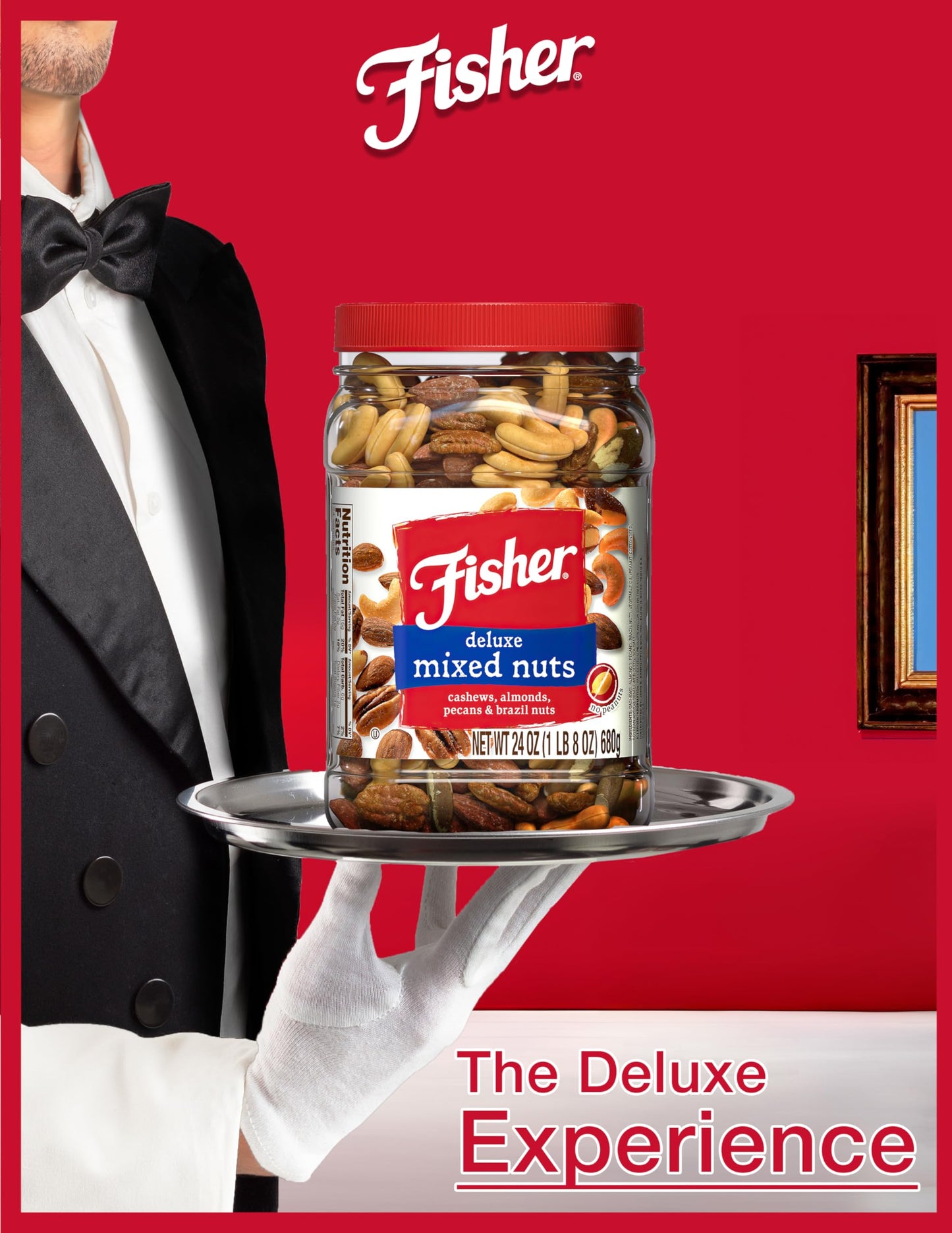 Fisher Snack Deluxe Mixed Nuts, 24 Ounces, Cashews, Almonds, Pecans, Brazil Nuts, 100% Recyclable