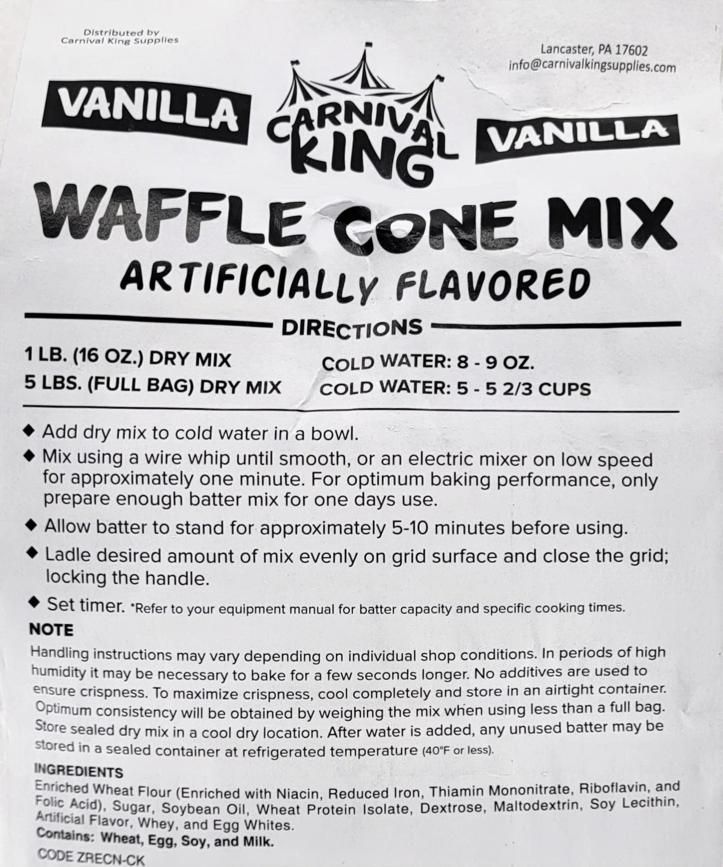 Carnival King Vanilla Waffle Cone Mix 5 lb. Bag