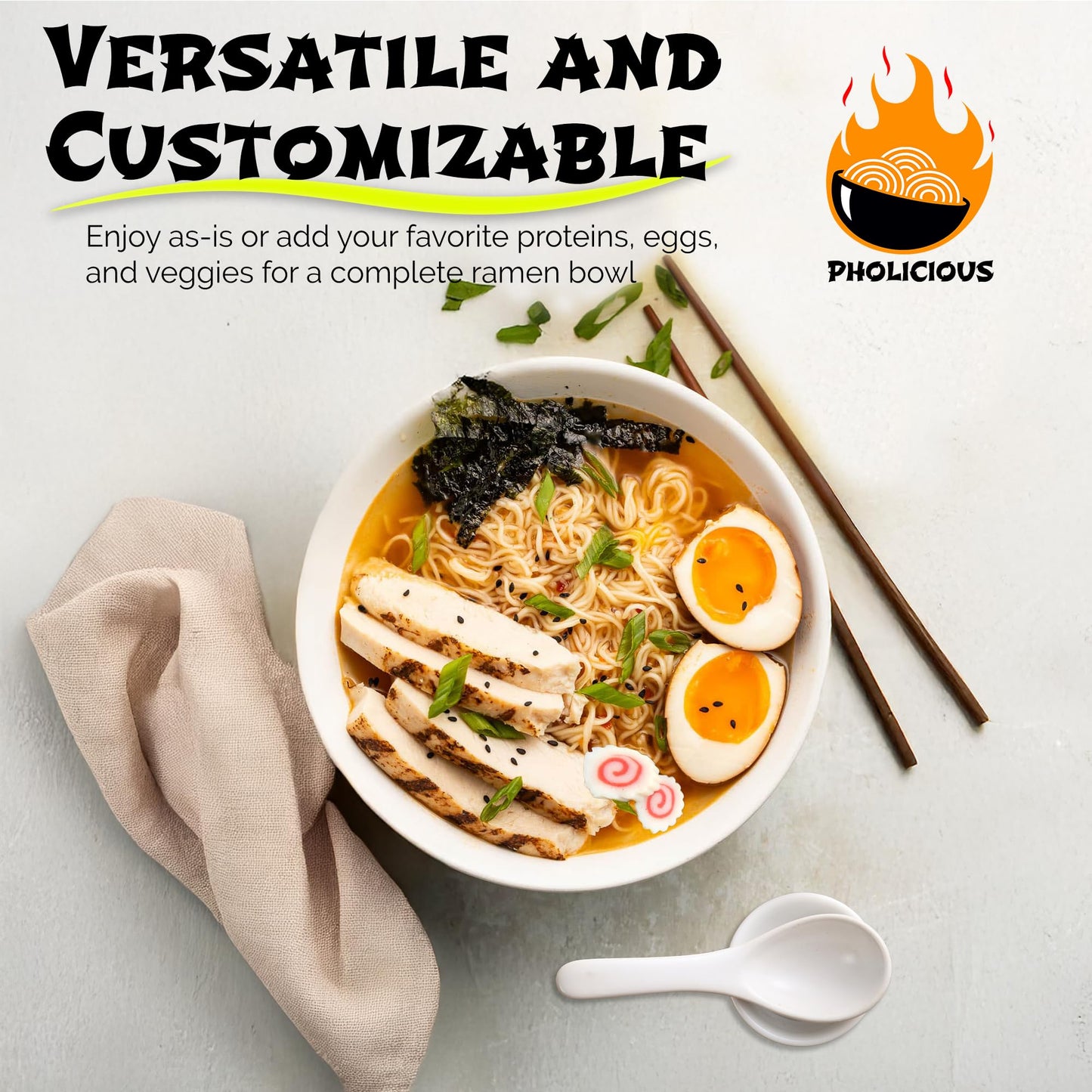 Pholicious All New Spicy Chicken Ramen Noodles - Premium Instant Ramen Bowl With Real Broth Mix With Spices, Asian Food, Microwa