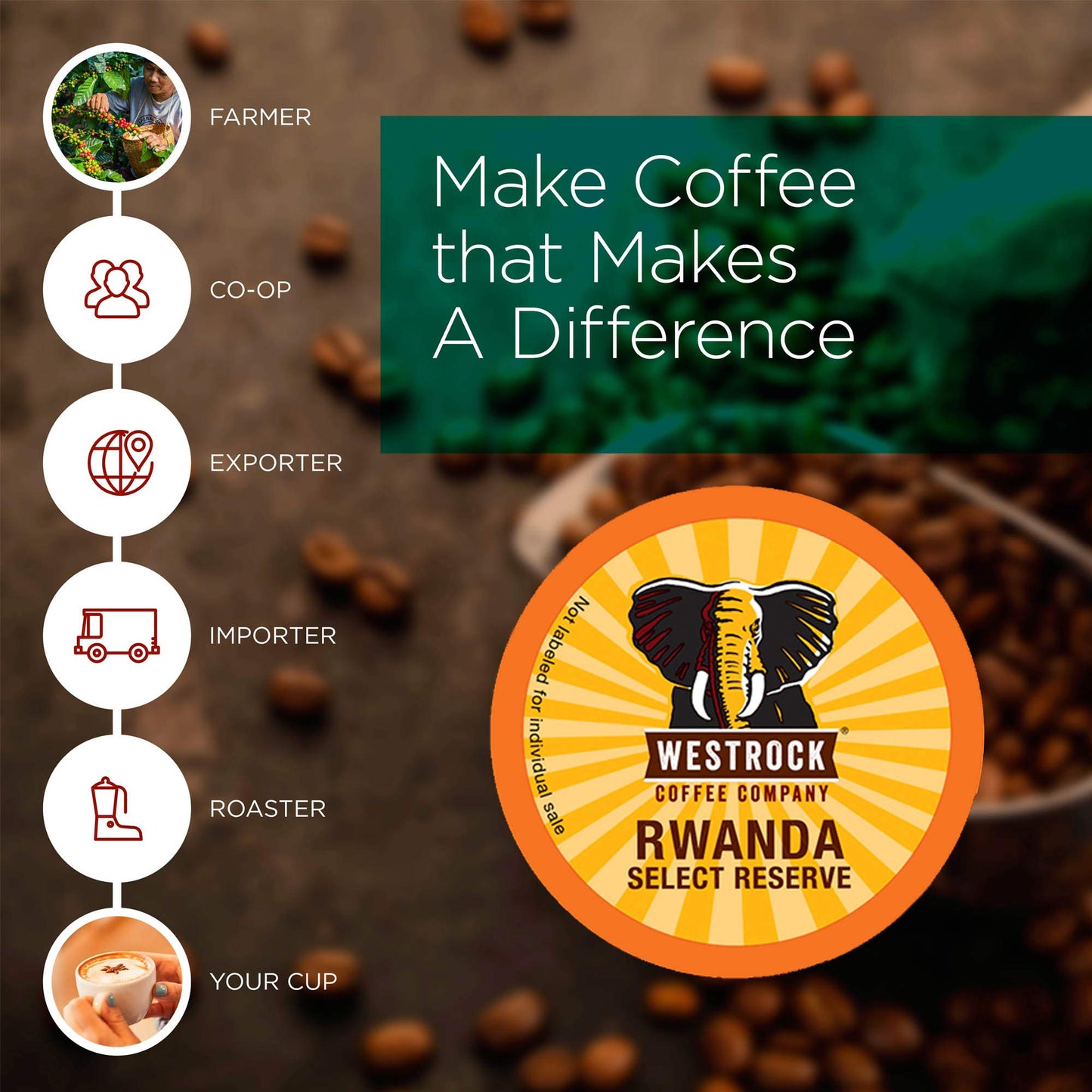 Westrock Coffee Company, Rwanda Select Reserve, Single Serve Coffee Cup, Dark Roasted, 80 Count