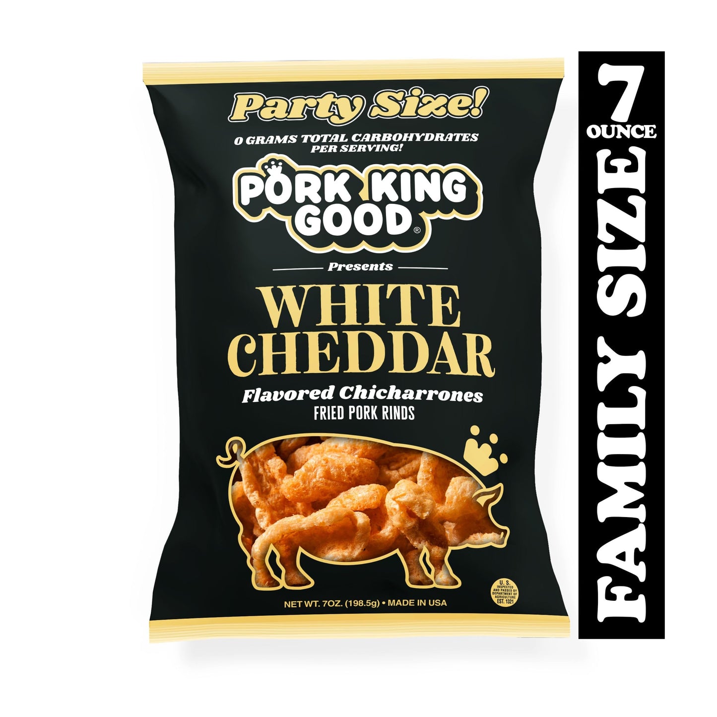 Pork King Good White Cheddar Pork Rinds 7 Oz Family Size (Chicharrones - Keto Snacks)