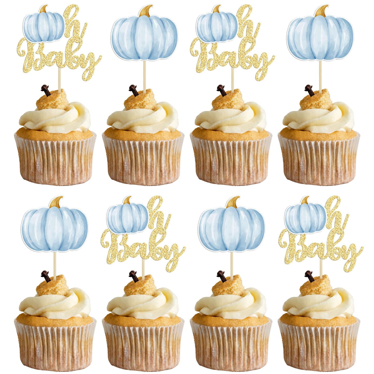 Gyufise 24Pcs Pumpkin Oh Baby Cupcake Toppers Blue Fall Pumpkin Cupcake Picks Baby Shower Cake Decorations Pumpkin Themed Baby Shower Birthday Thanksgiving Halloween Party Cake Decorations Supplies