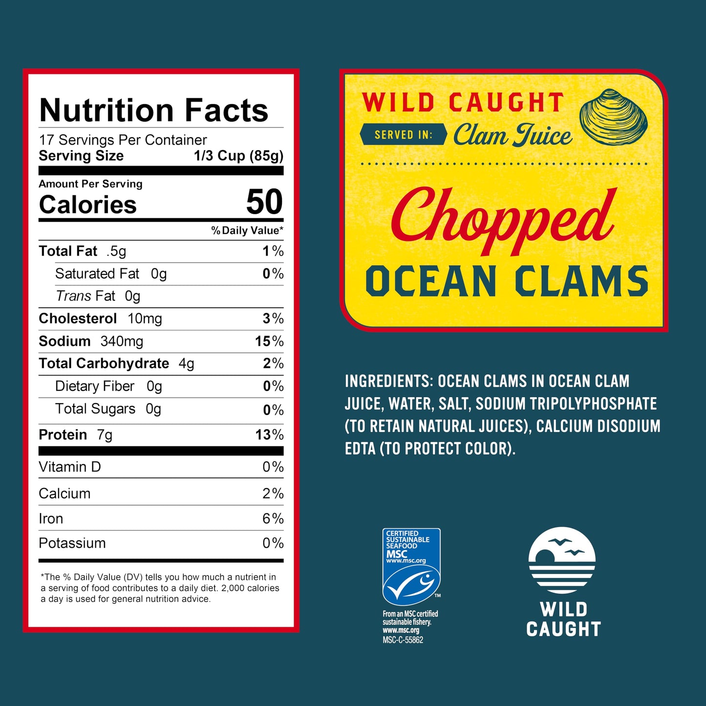 Snows Ocean Chopped Clams Canned, 51 oz Can - 7g Protein per Serving - Gluten Free, No MSG, 99% Fat Free - Great for Pasta & Se
