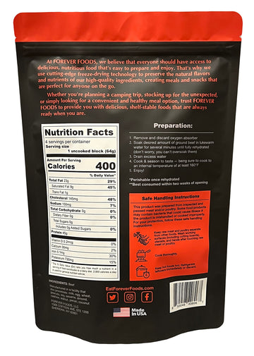 Forever Foods Uncooked Freeze-Dried Ground Beef | Family Pack | Equivalent To 2 Lbs.