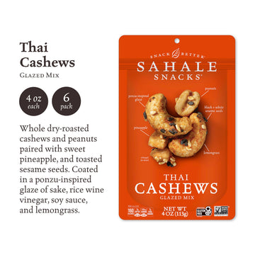 Sahale Snacks Thai Cashews Glazed Mix, 4 Ounce Pack of 6, Model 00270692