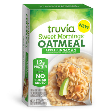 Truvia® Sweet Mornings™ Apple Cinnamon Instant Rolled Oat Oatmeal Packets, 12 G Protein, No Sugar Added (6 Packets)