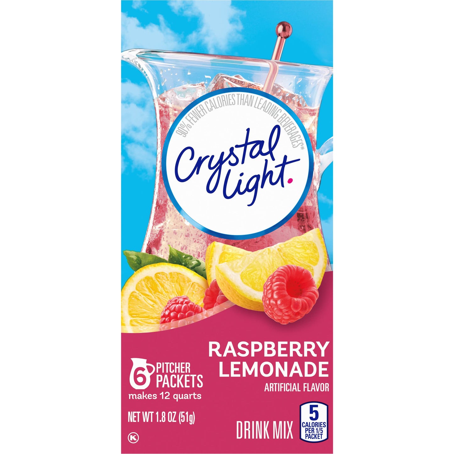 Crystal Light Sugar-Free Raspberry Lemonade Low Calories Powdered Drink Mix 72 Count Pitcher Packets