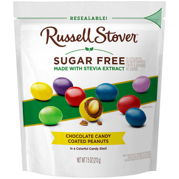 Russell Stover Sugar Free Chocolate Candy Coated Peanut Gems, 7.5 Ounce Bag