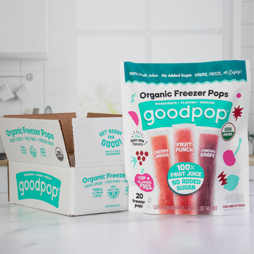 Goodpop Organic Freezer Pops - Cherry Limeaide, Fruit Punch, Grape, 100% Juice, No Added Sugar - 20Ct, Box