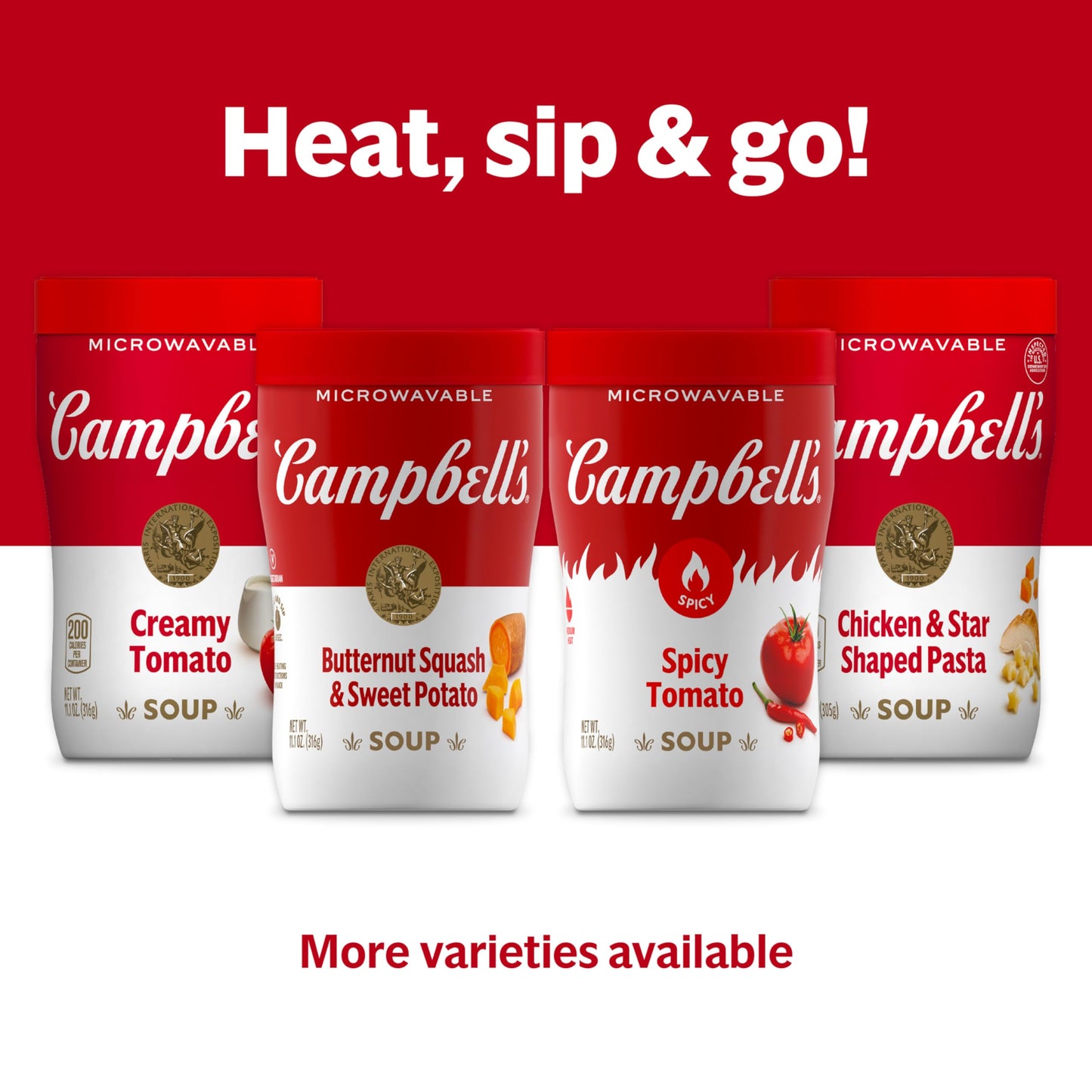 Campbell s Sipping Soup, Spicy Tomato Soup, 11.1 oz Microwavable Cup (Case of 8)
