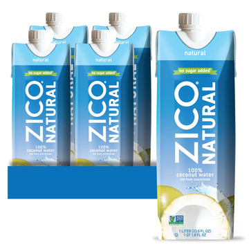 Zico 100% Coconut Water, No Added Sugar, Refreshingly Delicious, Hydration With Electrolytes, 33.8 Fl Oz (Pack Of 4)