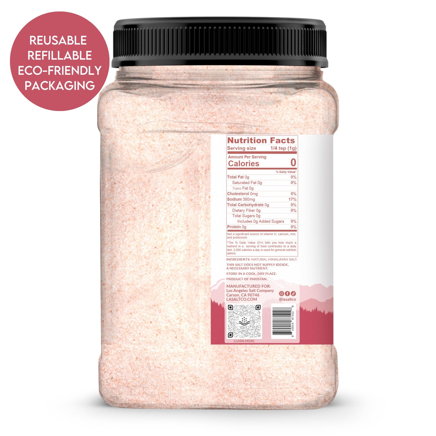 La Salt Co Kashmir 2.5 Lbs Pink Himalayan Salt Jar, X-Fine | 100% Pure, Food Grade With 84 Trace Minerals | Kosher Certified, Ve