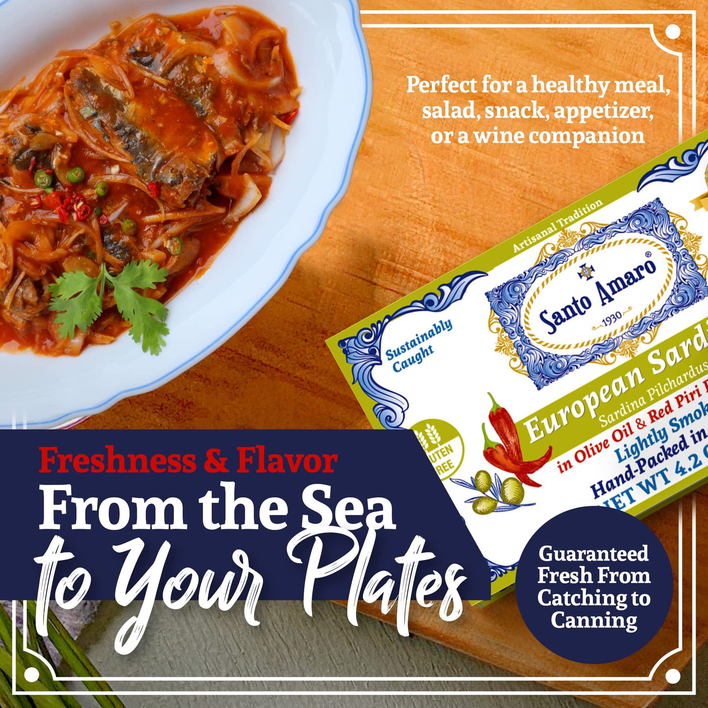 Santo Amaro Sardines in Olive Oil & Red Piri Piri Pepper, Hand-Packed, 4.23 oz (Pack of 6)