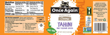 Once Again Natural Sesame Tahini - Salt Free, Unsweetened - 16 Oz Jar, Packaging May Vary