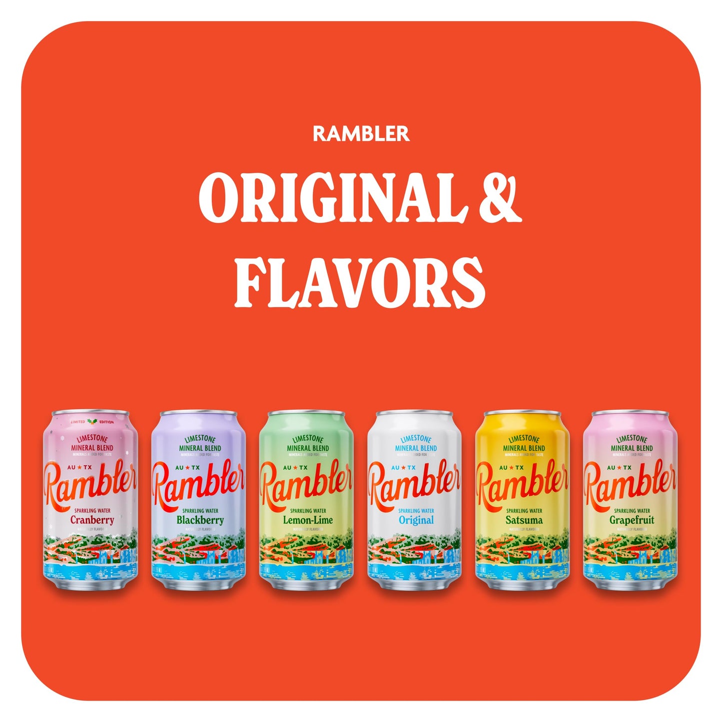 RAMBLER Lemon-Lime Sparkling Water, 12-Ounce Cans, Pack of 24, Texas Limestone Filtered