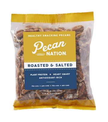 Pecan Nation Salted Pecan Halves 16 oz., Natural, No preservatives, Antioxidant-Rich, Low Carb, Dry Roasted, Healthy Nut Snack f