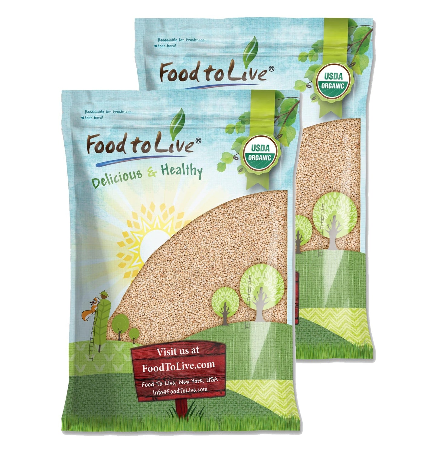 Food to Live Organic Whole Grain Sorghum, 20 Pounds - Non-GMO White Groats. Raw Milo Seeds. Vegan, Bulk Broom-corn. Durra is Gre