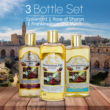 Bible Lands Treasure Anointing Oil For Prayer, Set Of 3: Spikenard, Rose Of Sharon, Myrrh & Frankincense, Blessing Oil Of Gladne