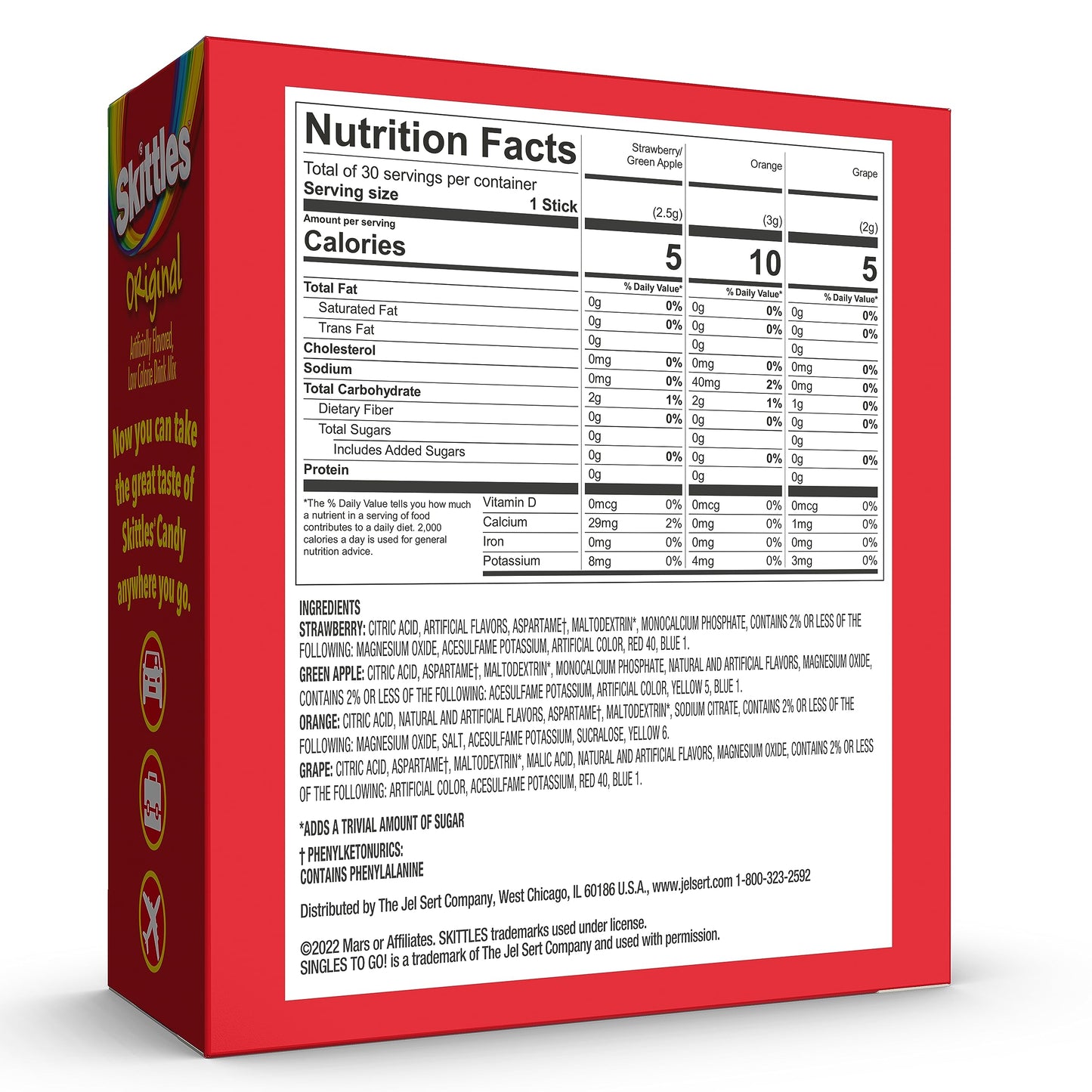 Skittles Singles To Go Variety Pack, Powdered Drink Mix, Zero Sugar, Low Calorie, Includes 4 Flavors: Green Apple, Strawberry, G