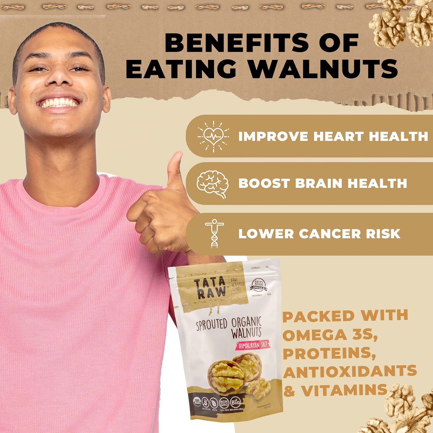 Tata Raw - Sprouted Organic Walnuts - Himalayan Salt (1 Lb)