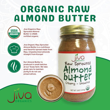 Jiva Organics Raw Sprouted Organic Almond Butter 16-Ounce Large Jar