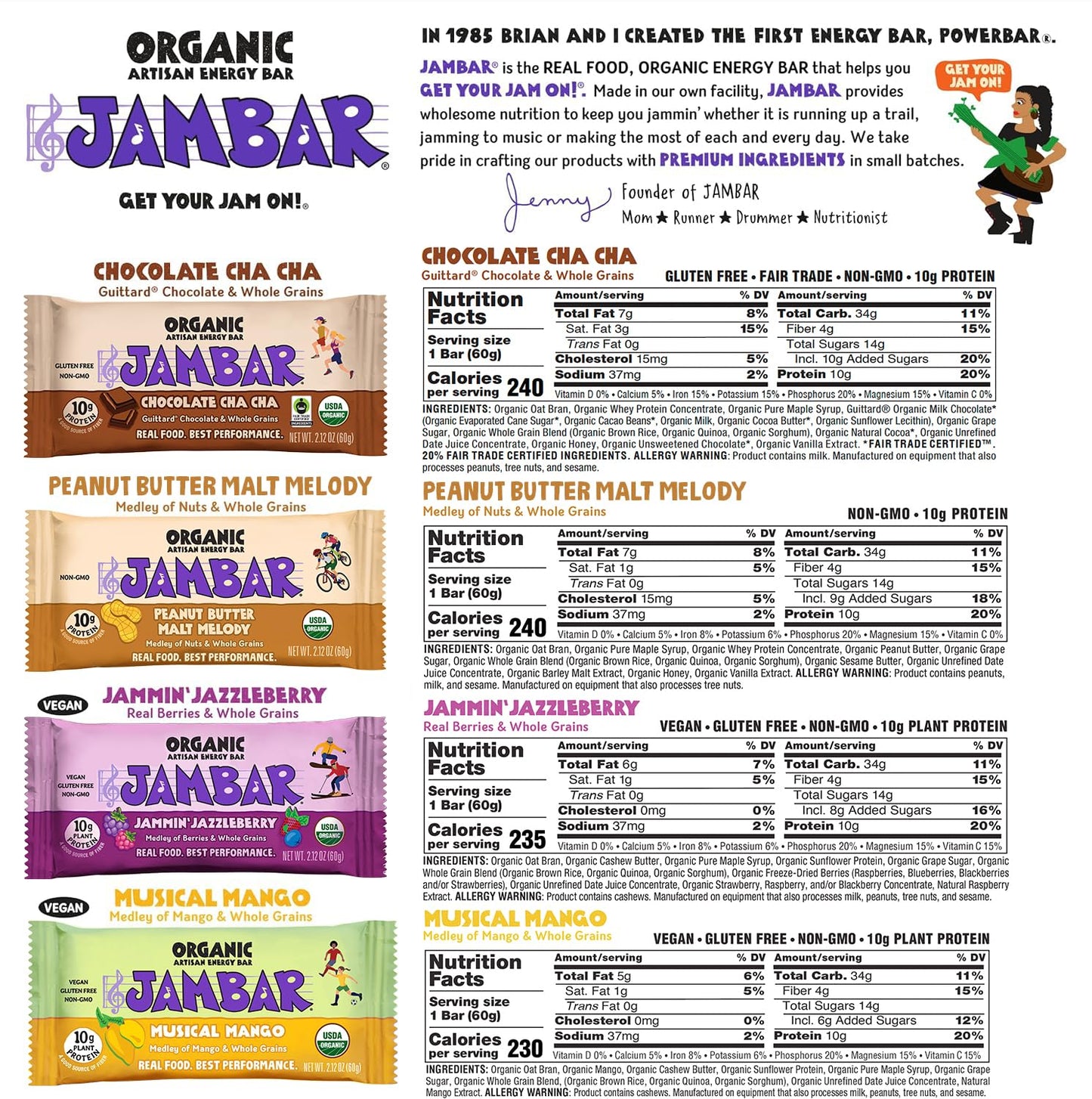 JAMBAR Organic Artisan Energy Bar Variety Pack - 12 Bars