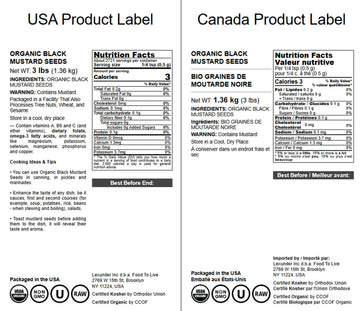 Food To Live - Organic Black Mustard Seeds, 3 Pounds - Non-Gmo, Whole Hot Spice, Non-Irradiated, Vegan, Kosher, Bulk. High In Pr