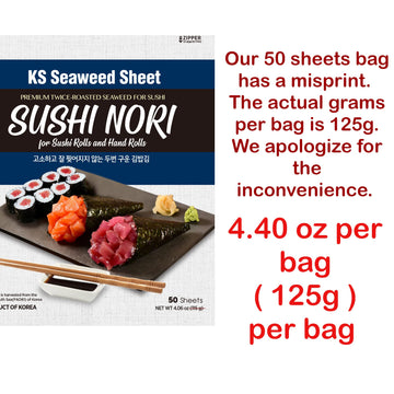 Twice Roasted Seaweed Sheets 7.50 In X 8.25 In (50 Sheets)