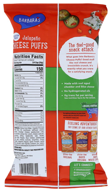 Barbaras Bakery, Puffs Cheese Jalapeno, 7 Ounce