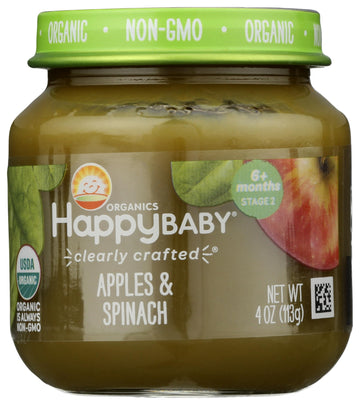 Happy Baby Organic Stage 2 Apples Spinach Baby Food, 4 Oz