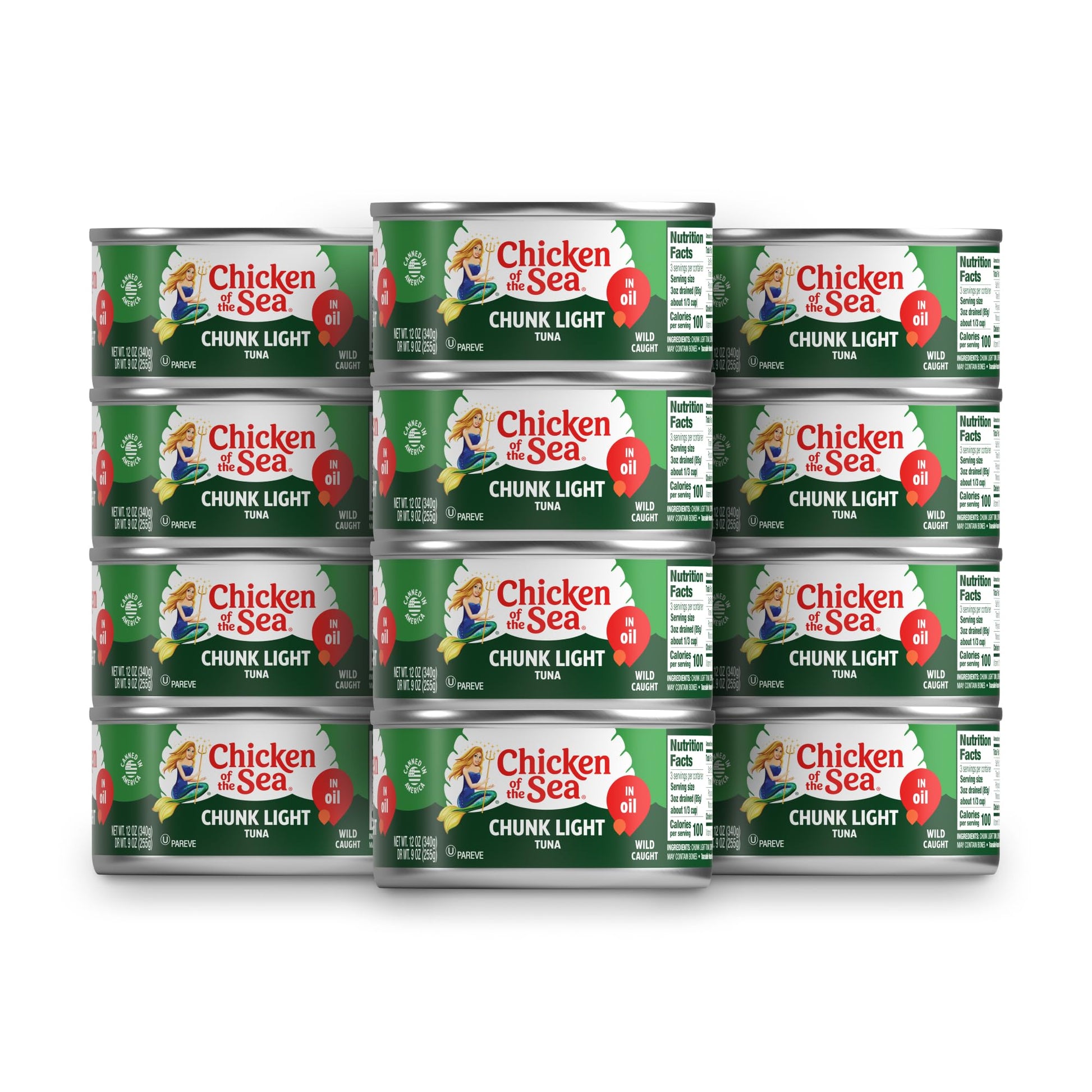 Chicken Of The Sea Chunk Light Tuna In Oil, Wild Caught Tuna, 12-Ounce Cans (Pack Of 12)