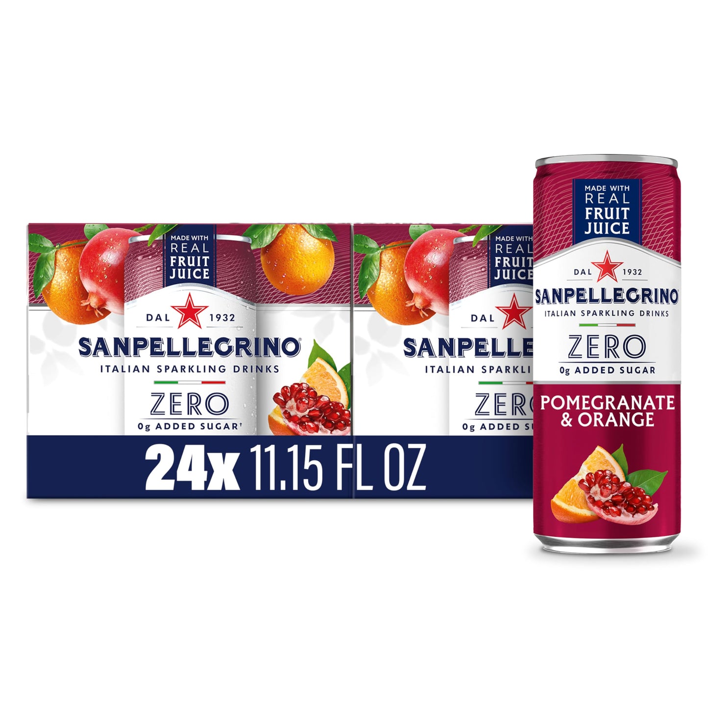 San Pellegrino Pomegranate Orange Sparkling Beverage, 11.5 Fl Oz Cans, Zero Added Sugar, 24 Pack - Italian Refreshing Drink