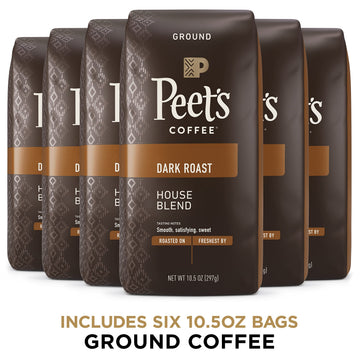Peet s Coffee, Dark Roast Ground Coffee - House Blend 63 Ounces (Six Bags of 10.5 Ounce)