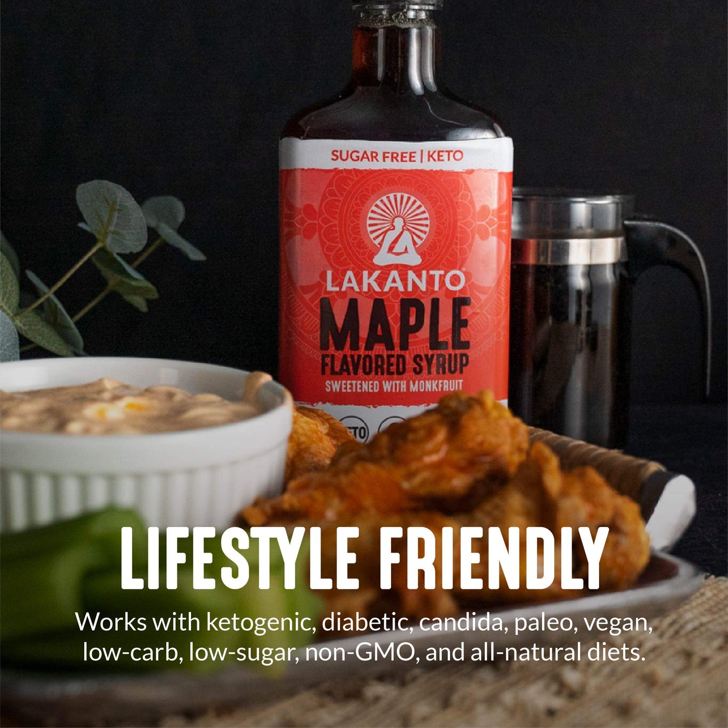 Lakanto Sugar Free Maple Syrup - Monk Fruit Sweetener, Keto Diet Friendly, Vegan, 1G Net Carbs, Pancakes, Waffles, Oatmeal, Coff