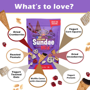 Platinum Ice Cream Sundae Trail Mix - A Decadent Blend Of Nuts, Dried Fruits, Dark Chocolate Waffle Cones, Yogurt Pretzels & Cor