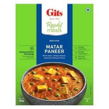 Gits Ready To Eat Matar Paneer, Pure Veg, Heat And Eat Spicy Curry, Microwaveable, 285G