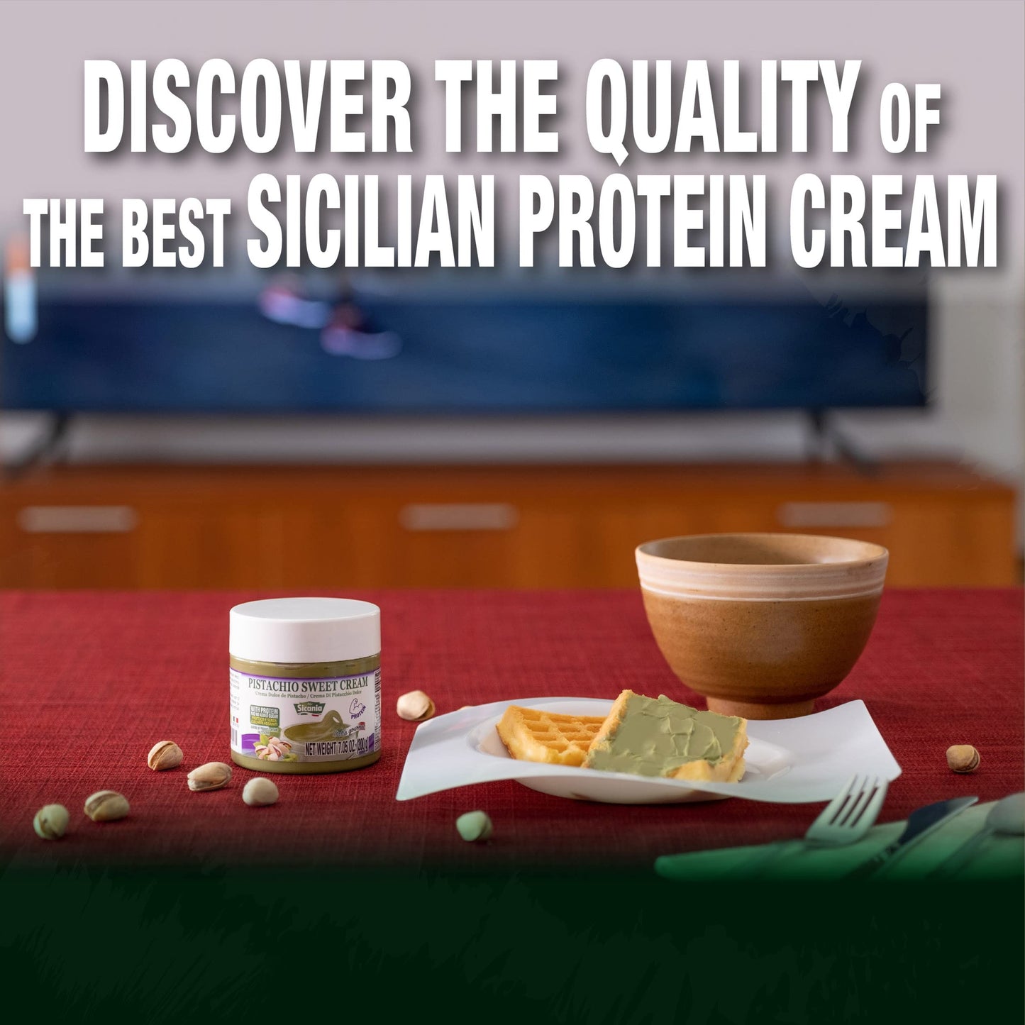 Sicania Premium Pistachio Protein Sweet Cream, 7.05 Oz (200G) - 100% Italian Made - Guilt-Free Indulgence - Gluten-Free, Non-Gmo