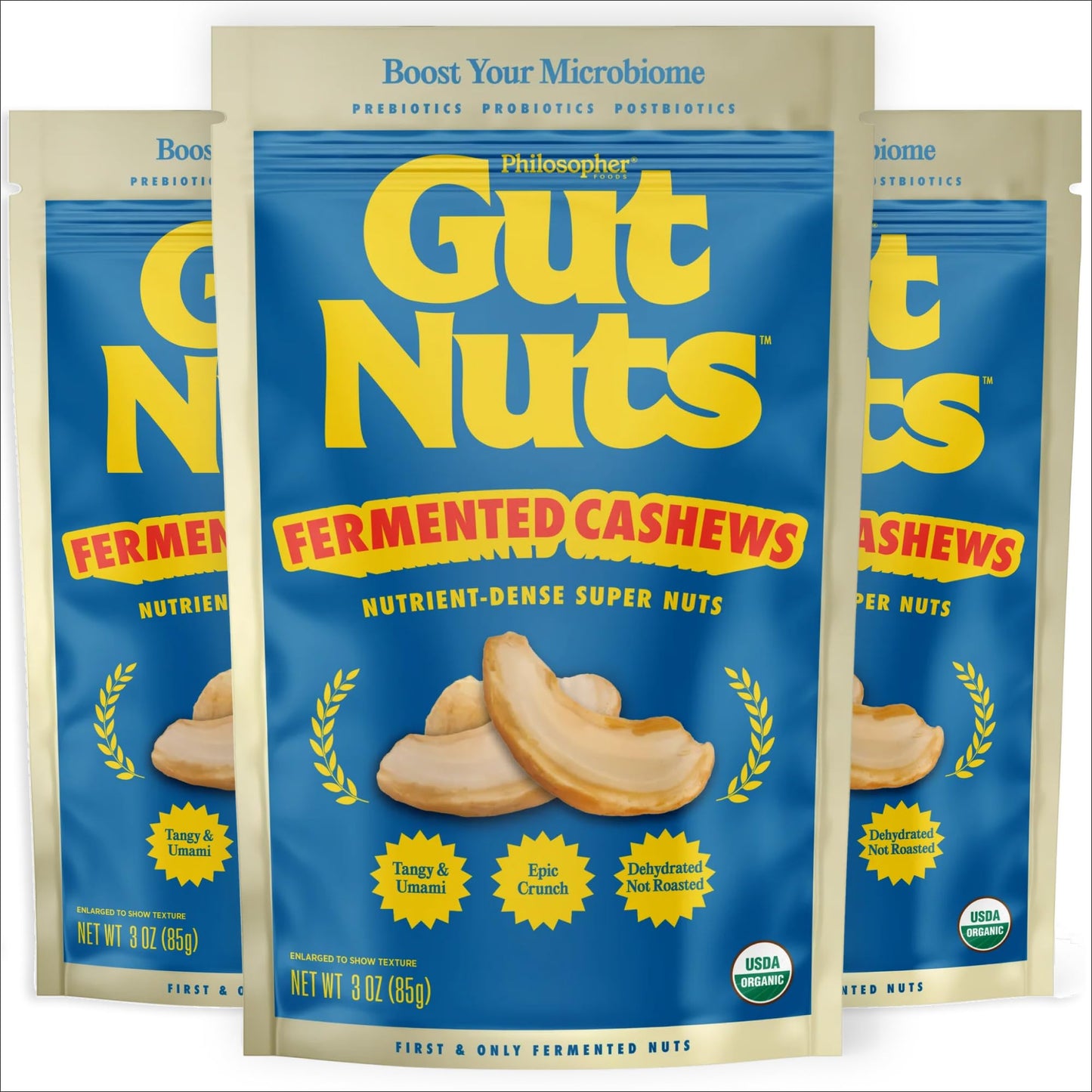Philosopher Foods Gut Nuts - Fermented Cashews for Gut Health - Tangy, Umami, & Salty Flavors - Super Crunchy Low Carb Keto Snac