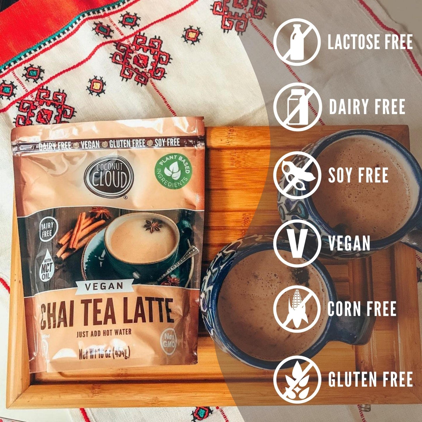 Coconut Cloud Vegan Spiced Chai Tea Latte - Lightly Sweetened, Dairy Free, Gluten Free, 16 oz