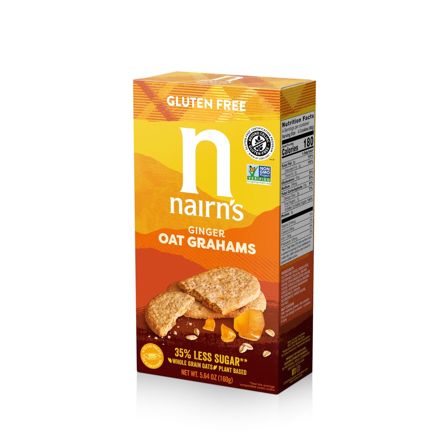 Nairn's Gluten Free Stem Ginger Snack Grahams; Vegan Friendly, Pack of 6