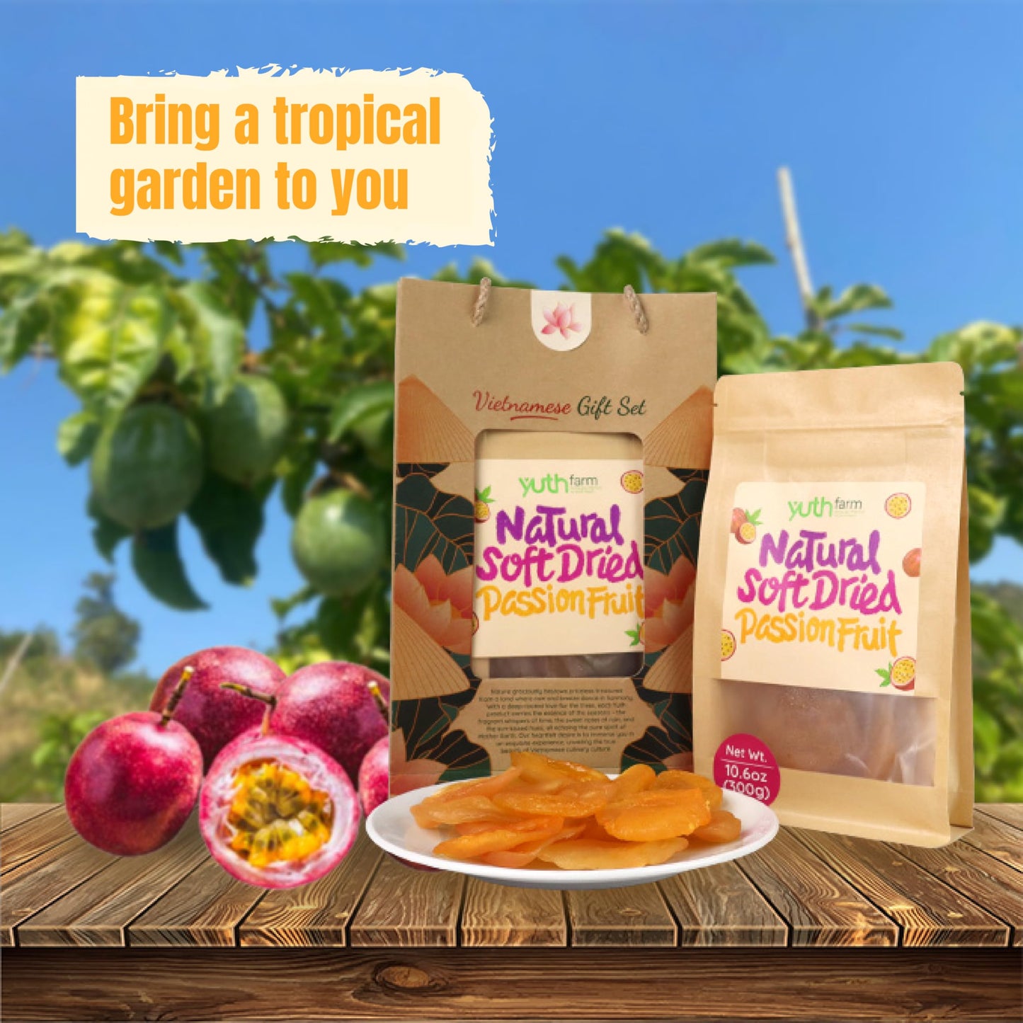 Yuth Farm Plant-Based Soft & Chewy Dried Fruit - Deliciously Healthy Snack 300g(10.6 Oz)(Passion Fruit)