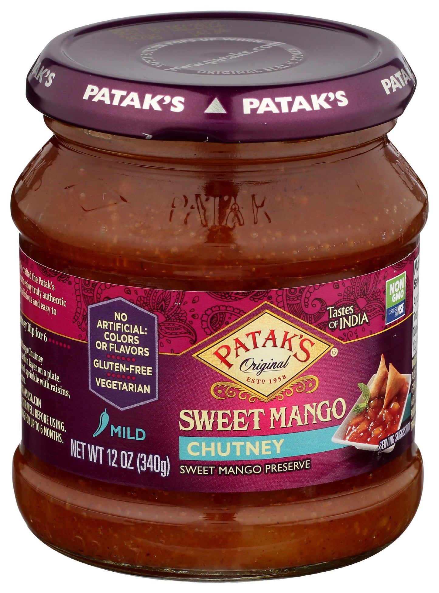 Patak's Sweet Mango Chutney, Mild, 12-Ounce Glass Jars (Pack of 6)