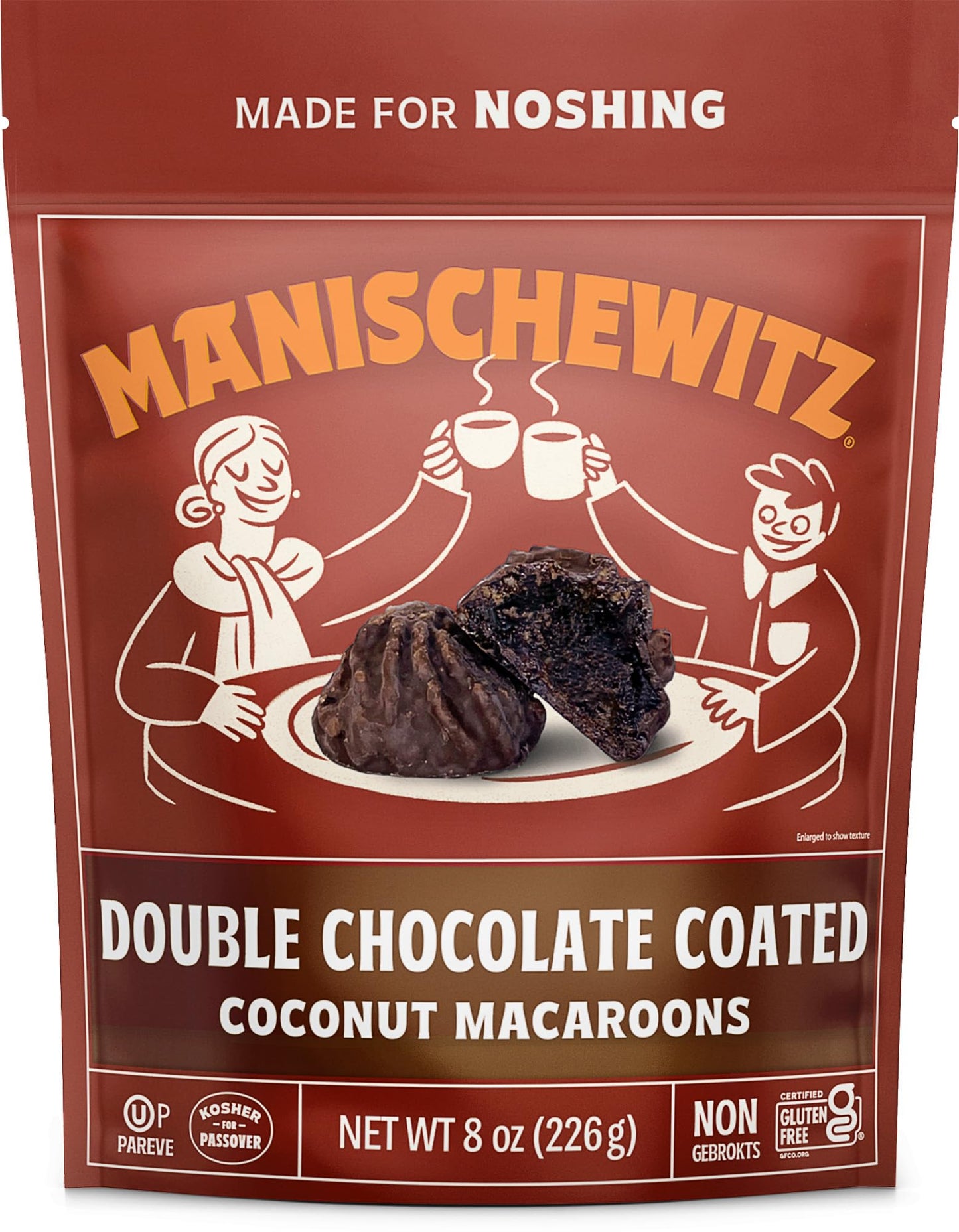 Manishewitz Double Chocolate Coated Coconut Macaroons 8Oz, Resealable Bag, Dairy Free, Gluten Free, Kosher (Including Passover)